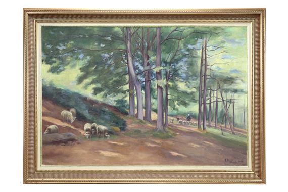 Berger et ses moutons dans un bois by Jules Rouffet, 1931