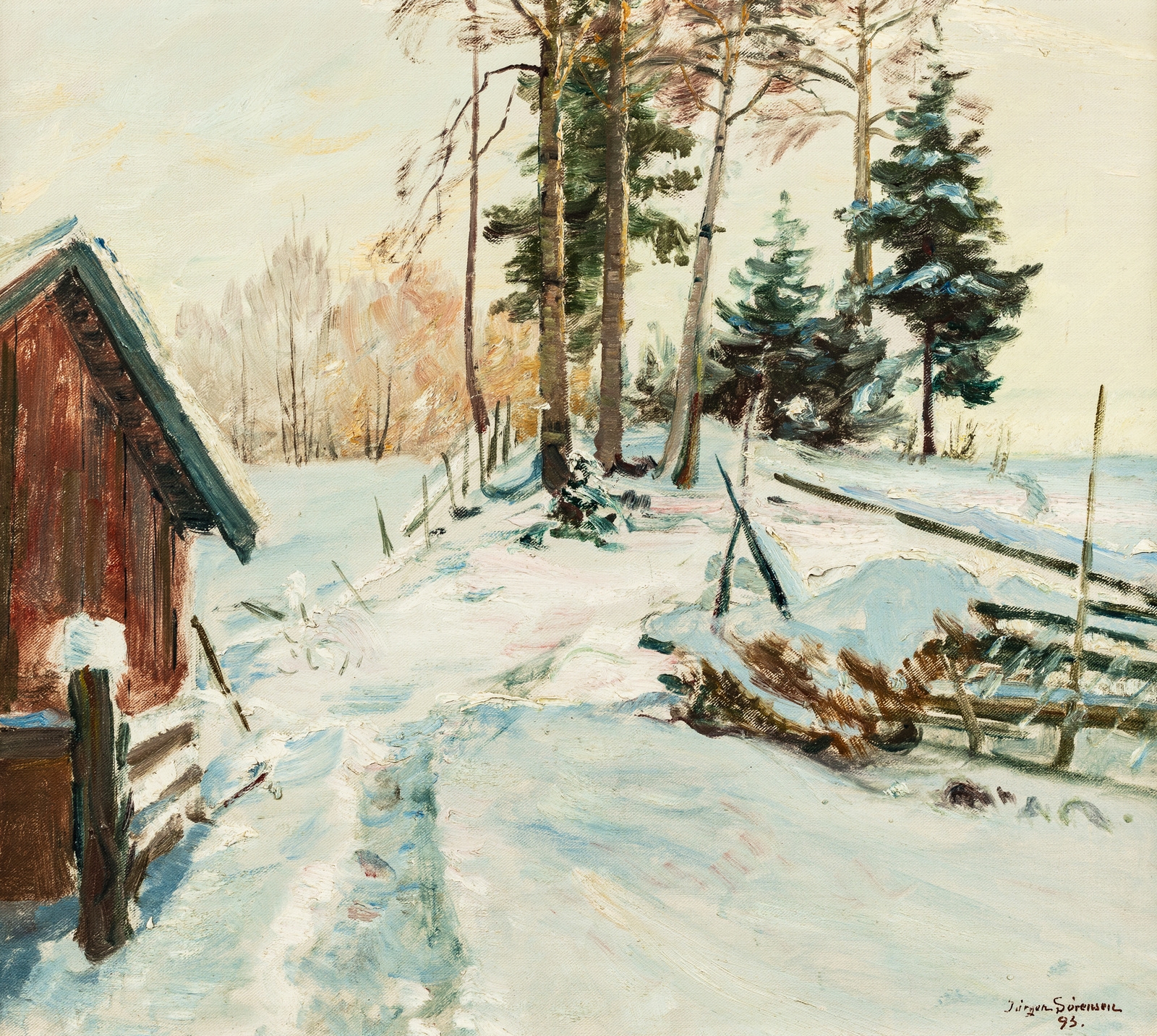 Artwork by Jørgen Sørensen, Vinterlandskap, Made of oil on canvas