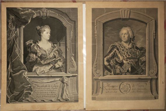 1- "Maurice de Saxe, Duke of Curlande and Semigallie, Marshal of France", 1745 & 2- "Elizabeth de Gouy, Wife of H. Rigaud" by Hyacinthe Rigaud, 1748
