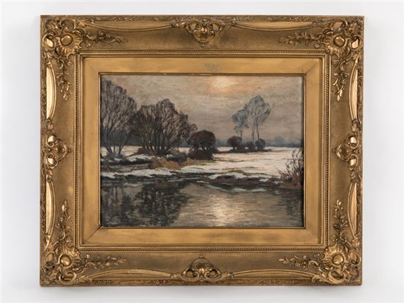 Winterliche Flußauen-Landschaft (vermutlich Motiv vom Niederrhein) by Alfred Rasenberger