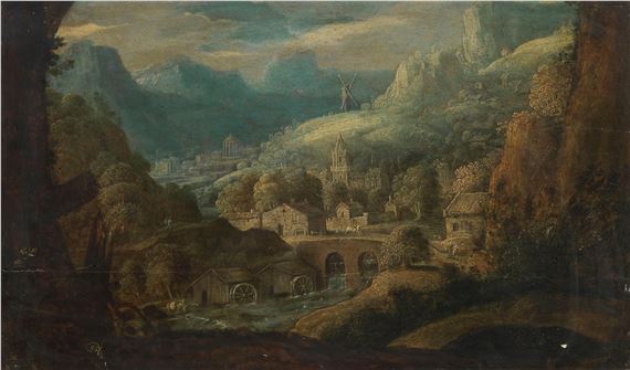 A mountainous river landscape by Tobias Verhaecht