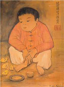 Portrait of a squatting child - Mai Xuan