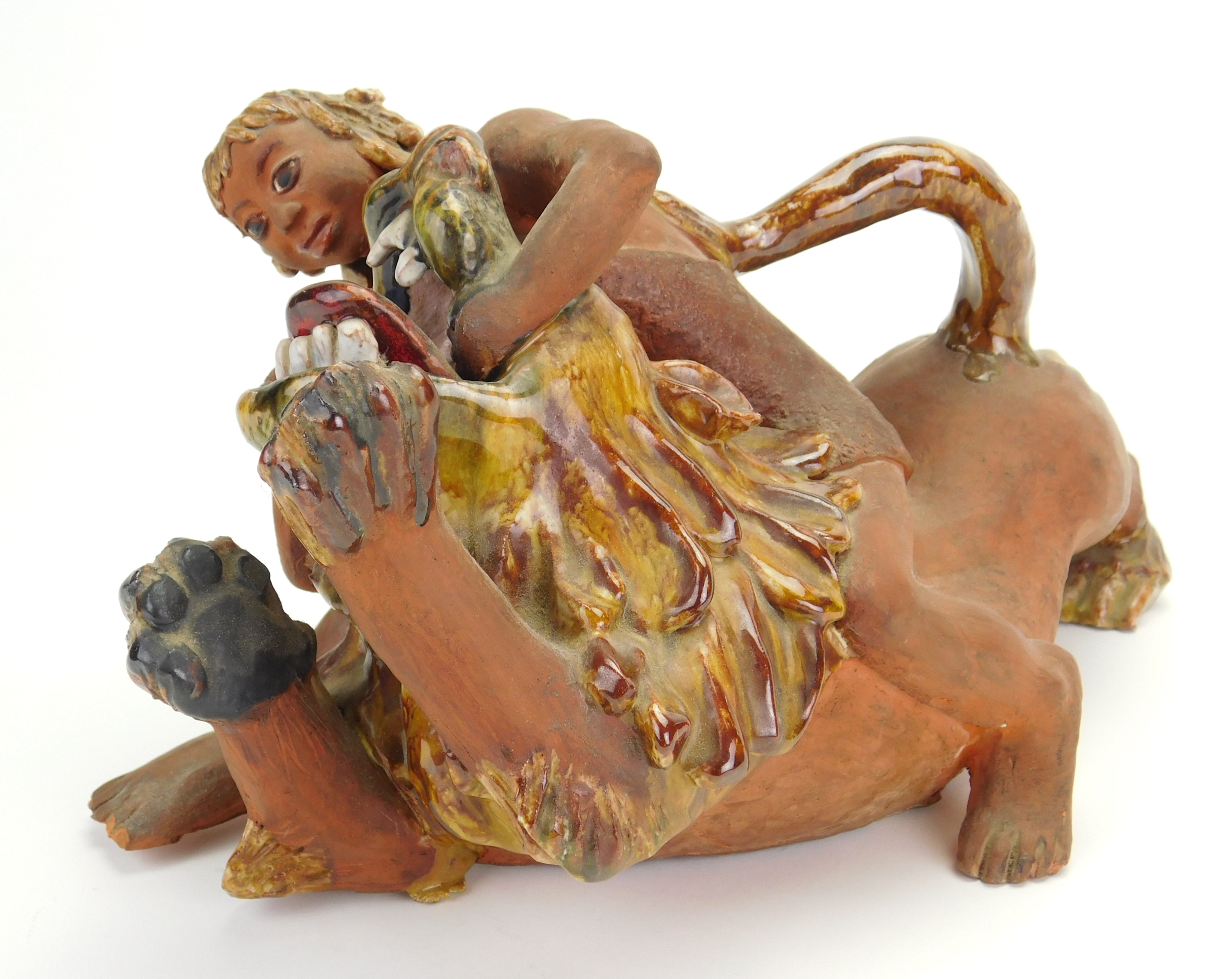 Artwork by Dorothy S. Harkins, Samson And The Lion, Made of ceramic sculpture