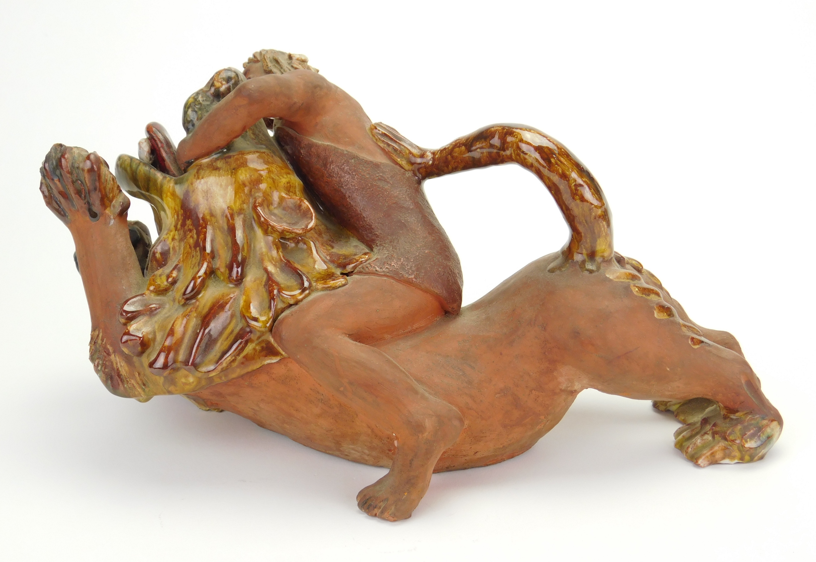 Artwork by Dorothy S. Harkins, Samson And The Lion, Made of ceramic sculpture