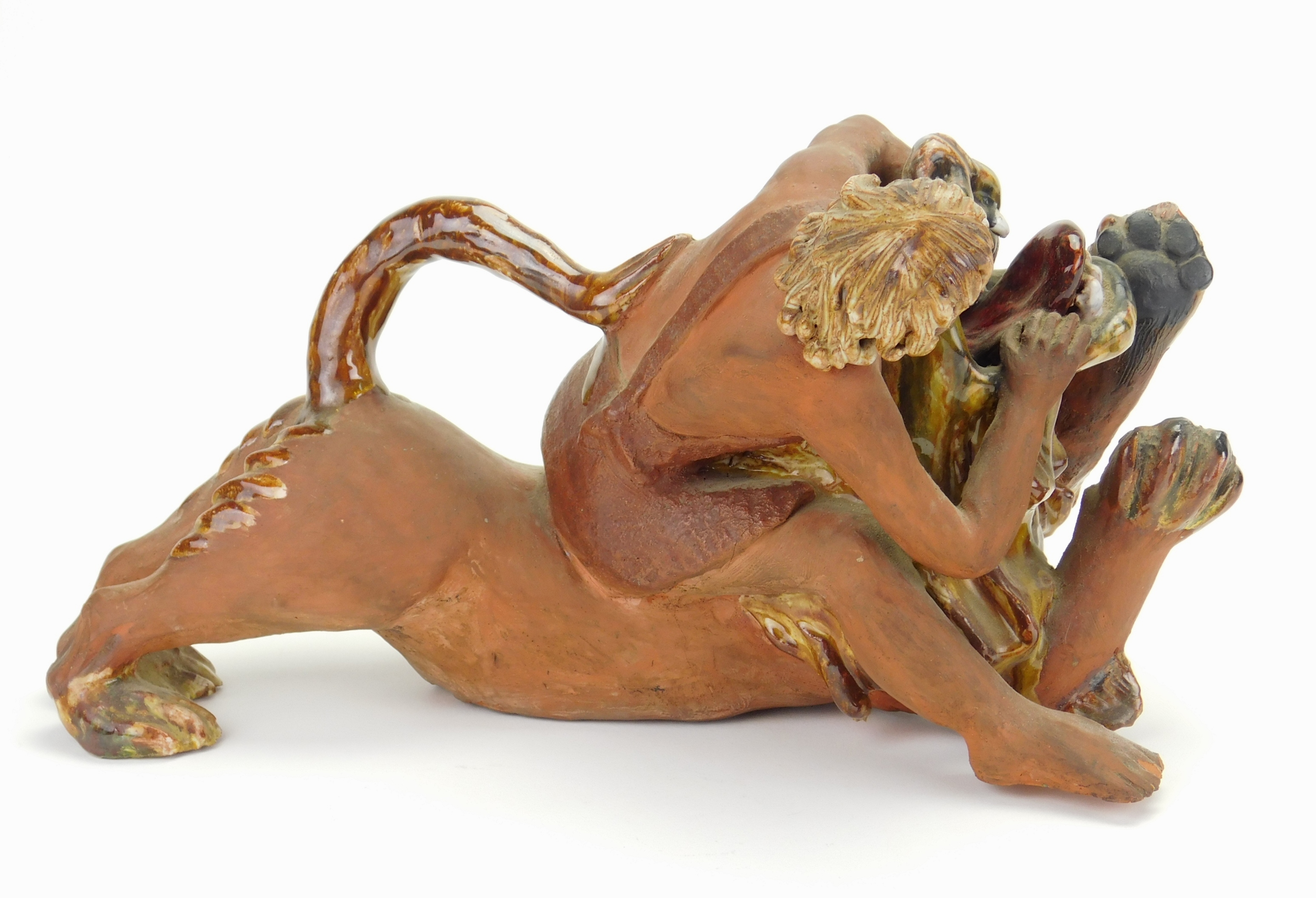 Artwork by Dorothy S. Harkins, Samson And The Lion, Made of ceramic sculpture