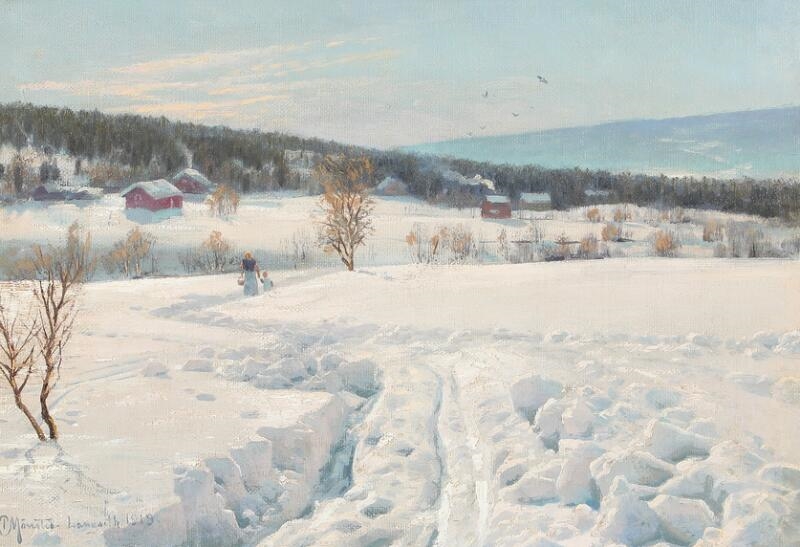 Artwork by Peder Mork Monsted, Winter landscape at Langseth near Lillehammer in Norway, Made of Oil on canvas