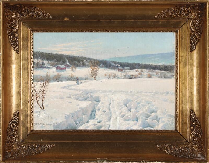 Artwork by Peder Mork Monsted, Winter landscape at Langseth near Lillehammer in Norway, Made of Oil on canvas