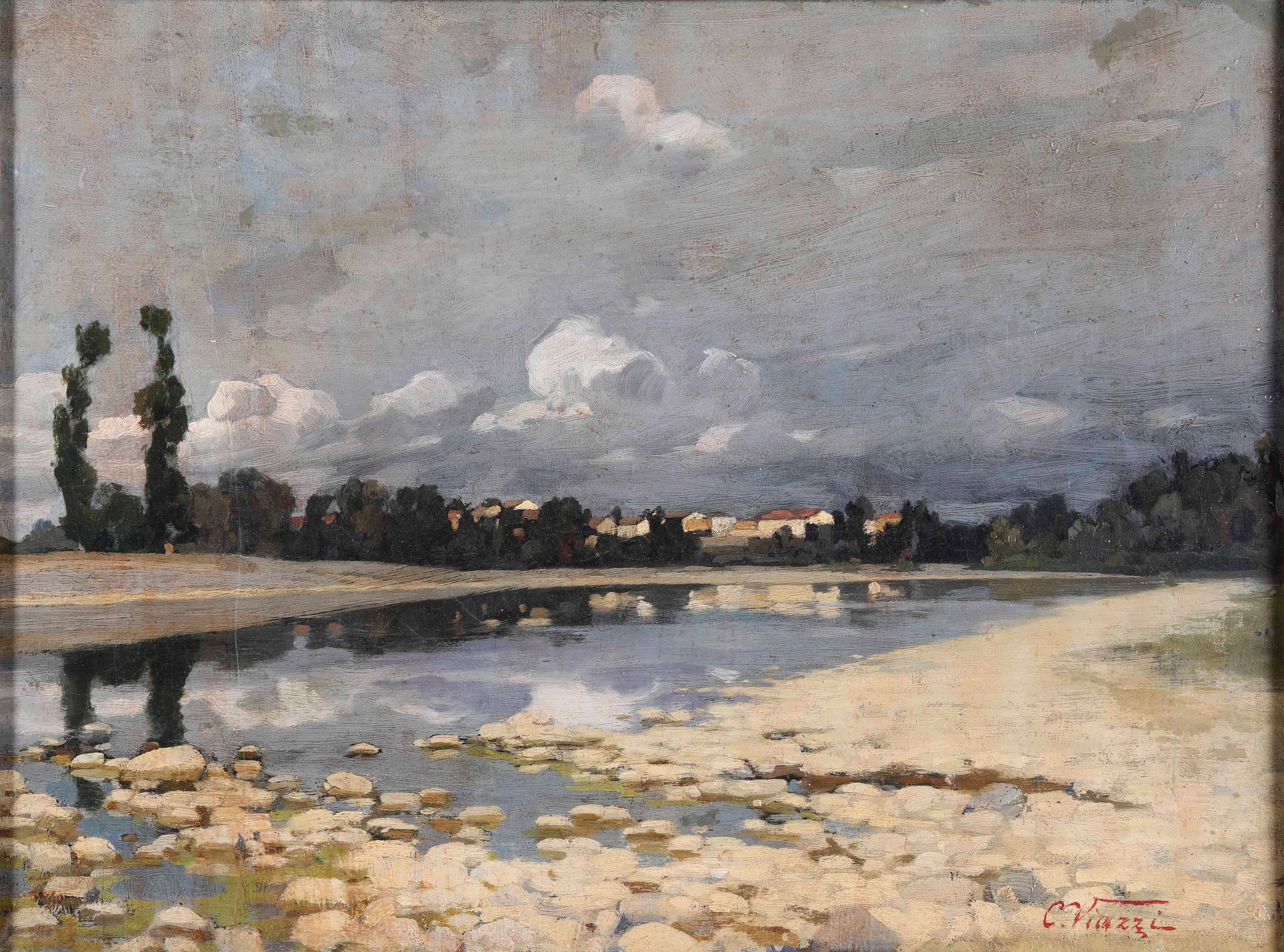 Paese sul fiume by Cesare Viazzi, 1885-1889