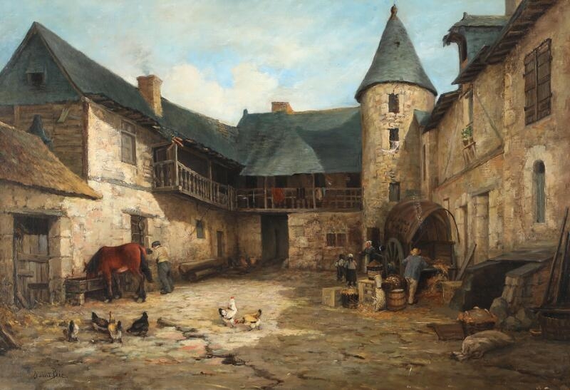 Artwork by Henri Saint Bie, Exterior from a court yard, Made of Oil on canvas