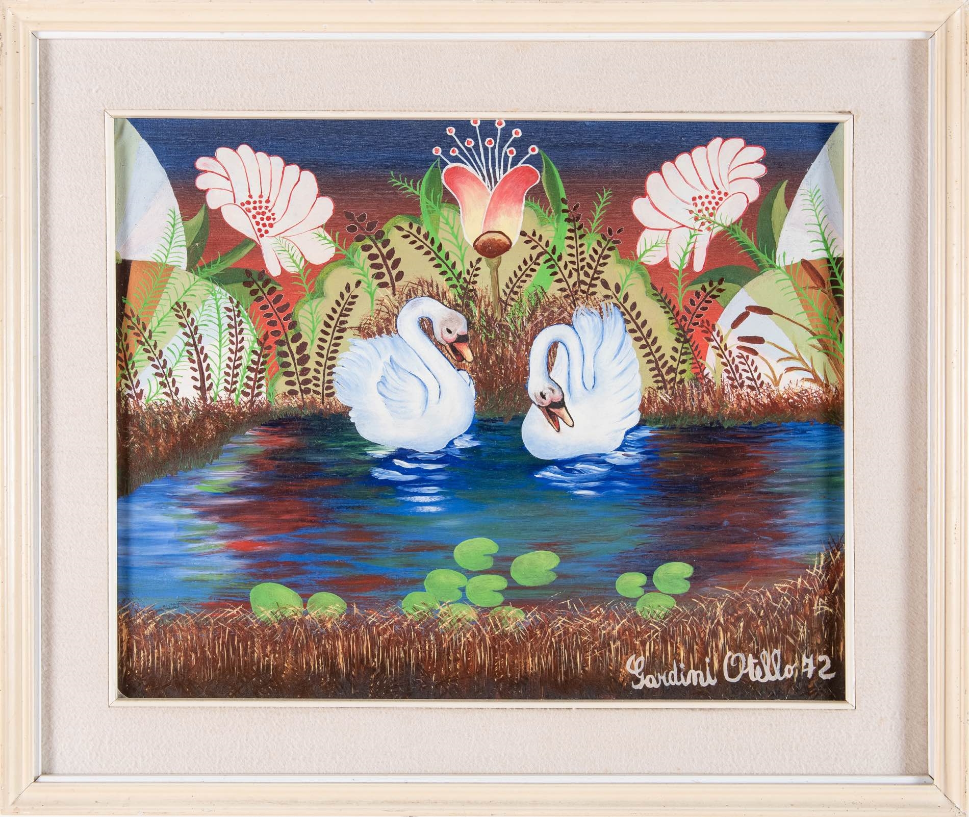 Artwork by Otello Gardini, Cigni in paradiso, Made of Oil on canvas