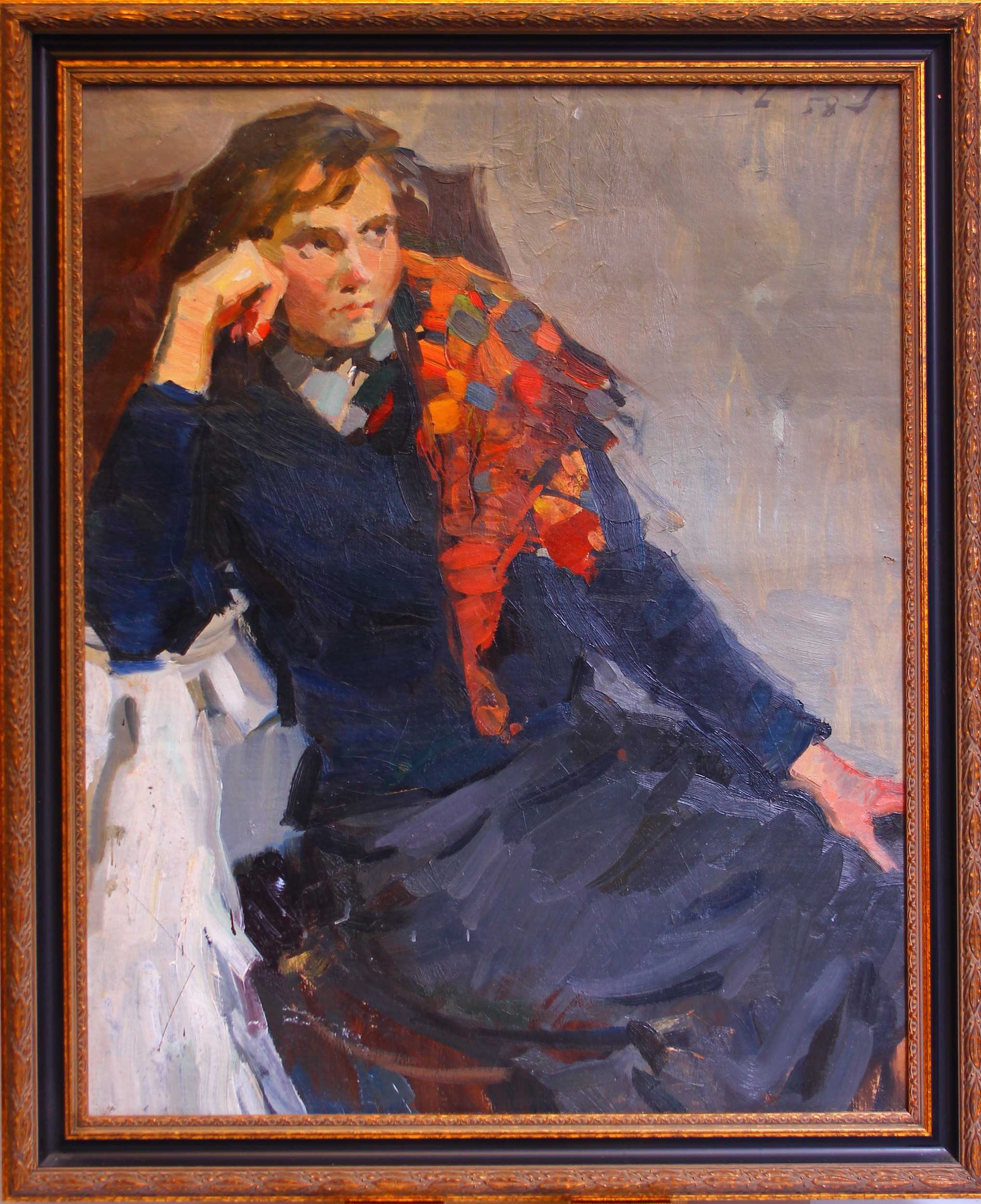 Artwork by Andrejs Rozenbergs, Portrait of a woman, Made of Carton, oil