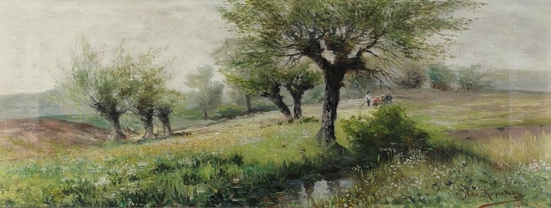 Artwork by Ada Kopetzky, Pejzaż z wierzbami, Made of oil, canvas