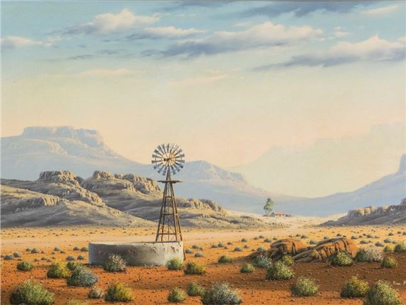 Paul Munro | Karoo Landscape with Windmill | MutualArt
