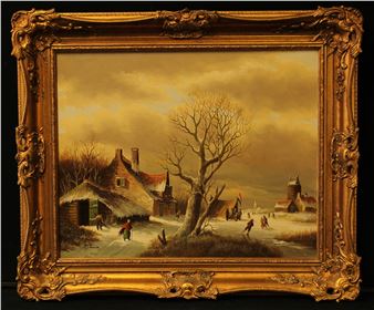 Winters Day, with faggot gathers and skaters - P J Anench