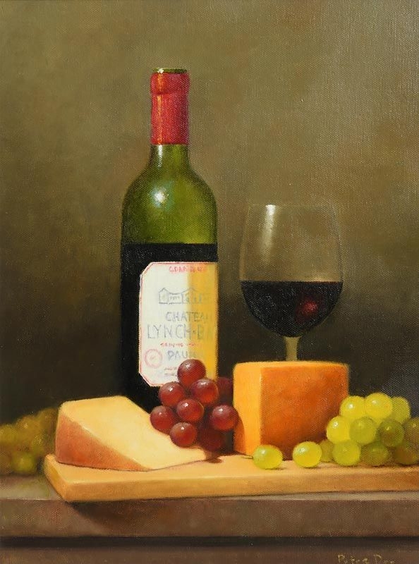 Artwork by Peter Dee, Still Life - Wine and Cheese, Made of oil on canvas board