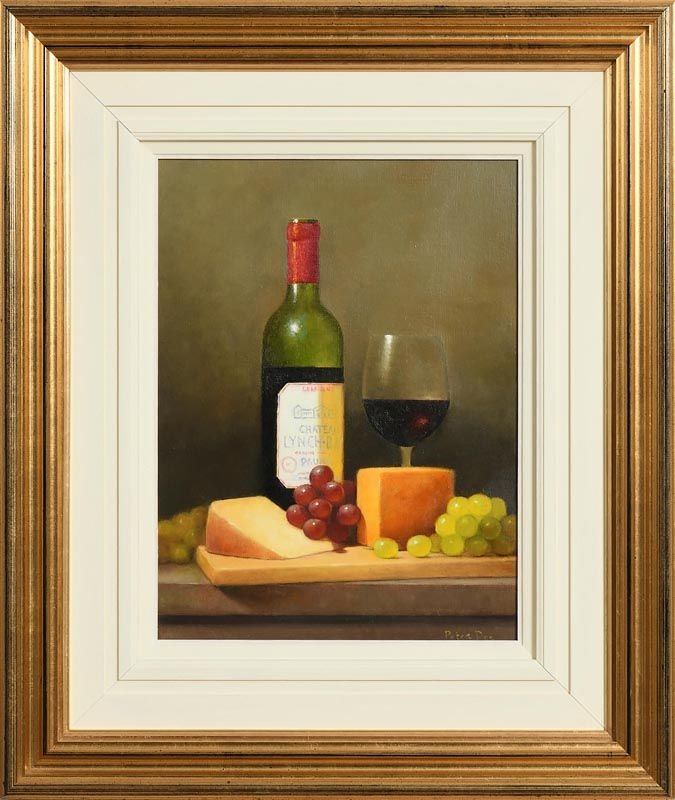 Artwork by Peter Dee, Still Life - Wine and Cheese, Made of oil on canvas board