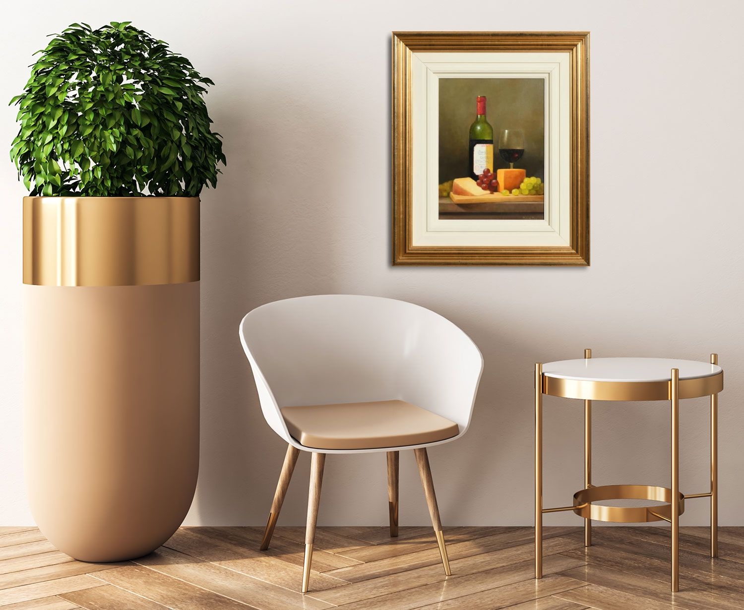 Artwork by Peter Dee, Still Life - Wine and Cheese, Made of oil on canvas board