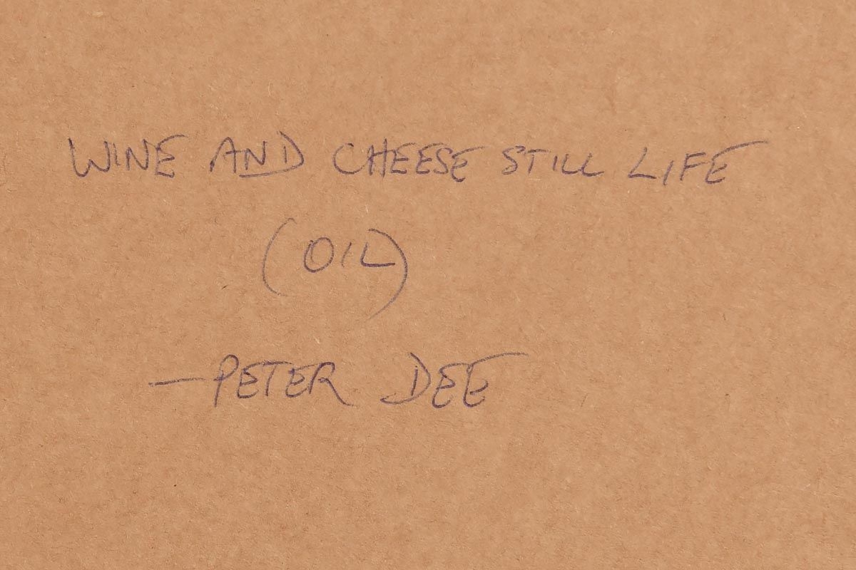 Artwork by Peter Dee, Still Life - Wine and Cheese, Made of oil on canvas board