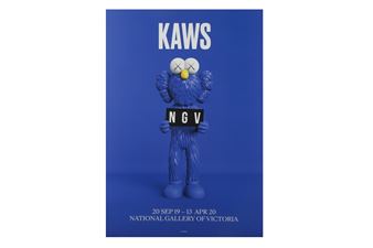 KAWS | Official exhibition posters for NGV, blue, pink and black