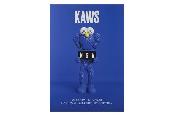 KAWS | Official exhibition posters for NGV, blue, pink and black