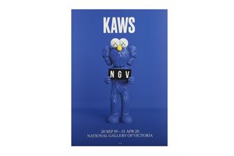 KAWS | Official exhibition posters for NGV, blue, pink and black