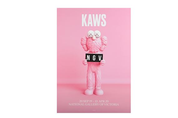 KAWS | Official exhibition posters for NGV, blue, pink and black