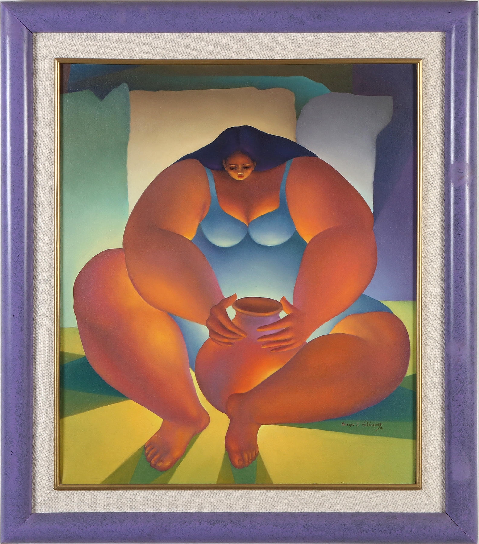 Artwork by Sergio J. Velasquez, Kvinna med krus, Made of Oil painting on canvas