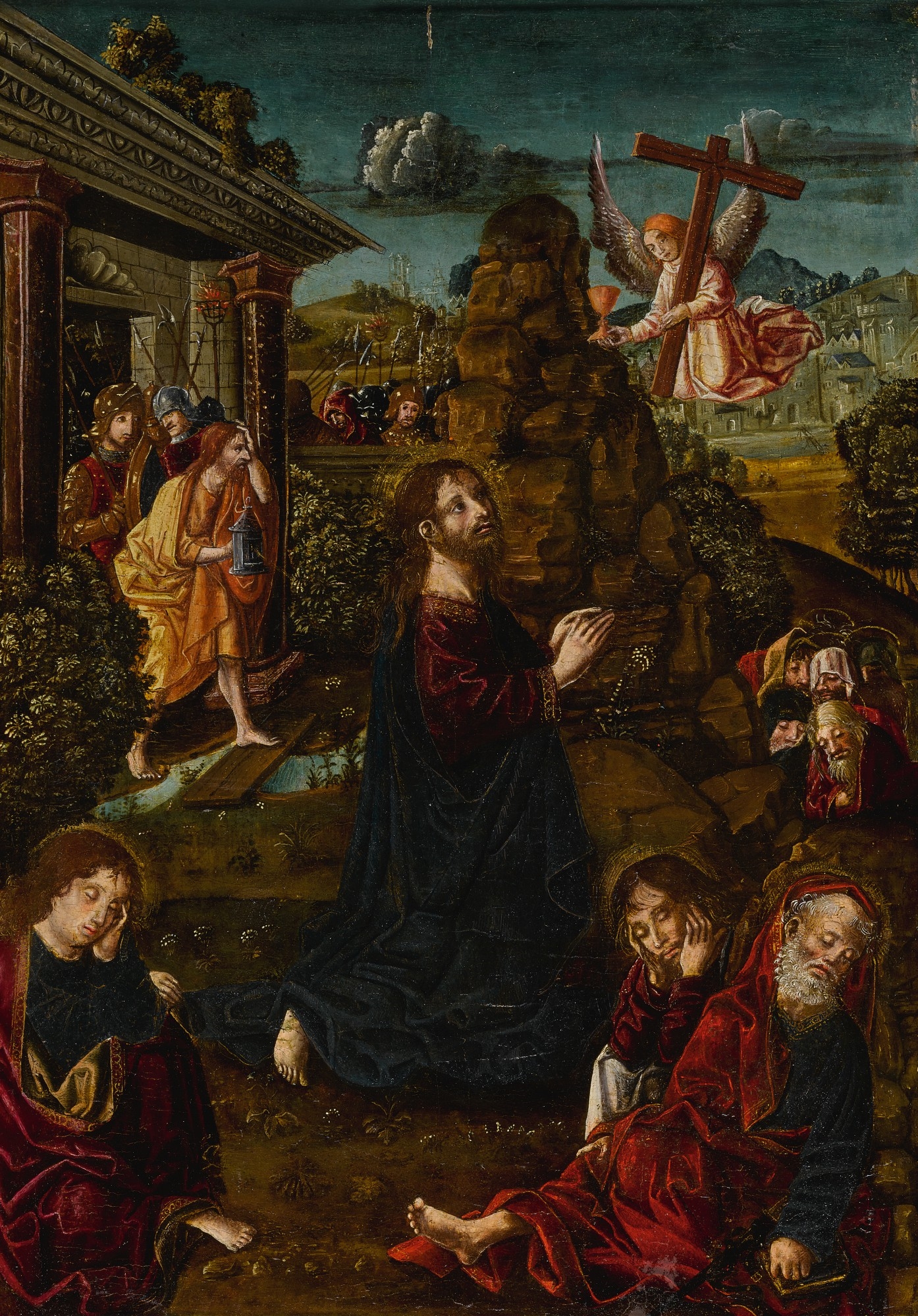 Artwork by Rodrigo de Osona I, Christ in the Garden of Gethsemane; Christ Before Pilate; Christ Carrying the Cross; Lamentation of Christ, Made of each oil on panel