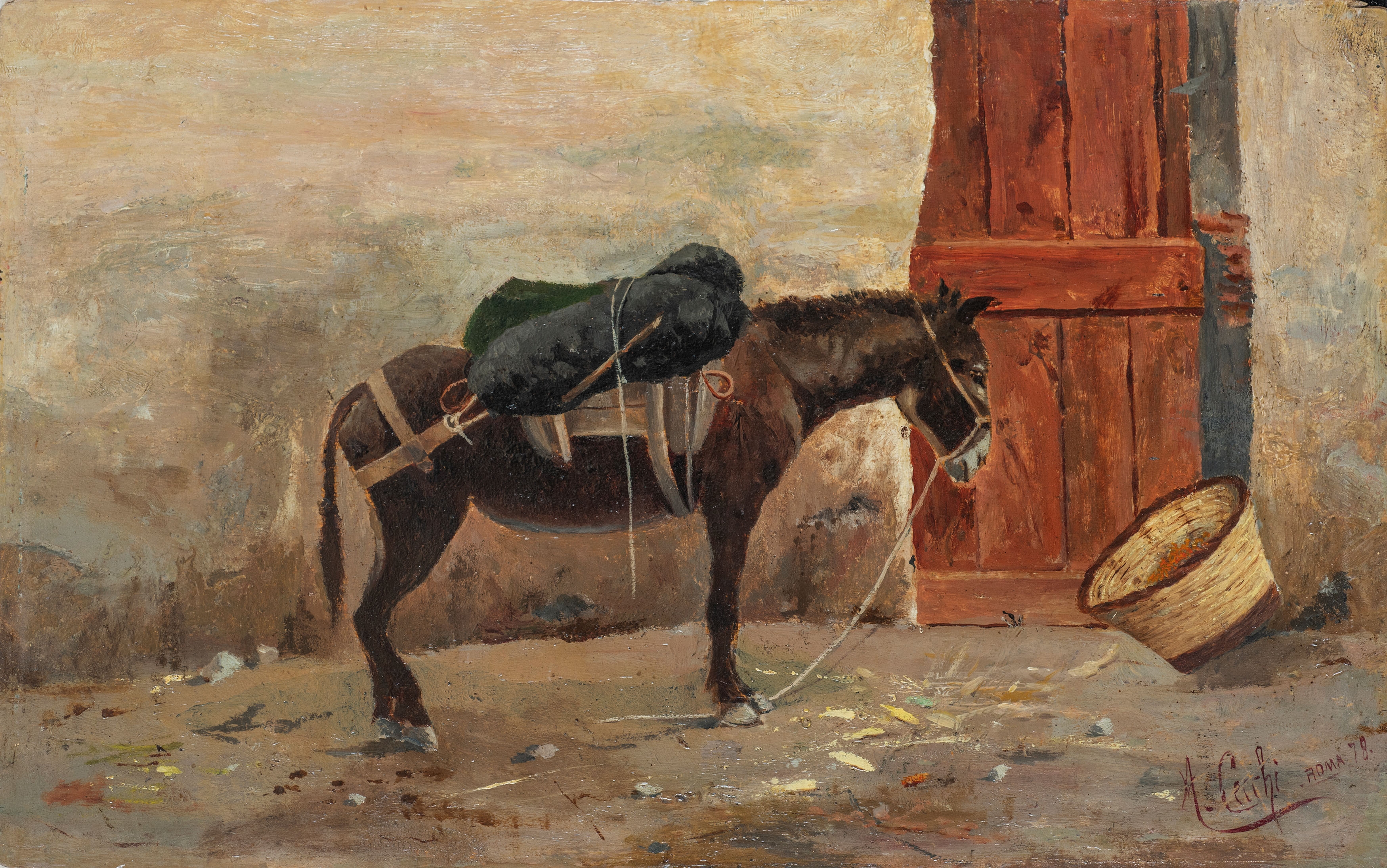Artwork by Augusto Cecchi, Cavallo nella stalla, Made of Oil on panel