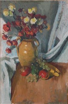 Still life flowers in a vase with fruit - Gilly Szego