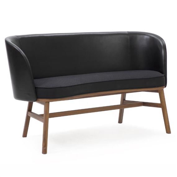 A curved two-seater sofa with walnut and brass frame - Stellar Works