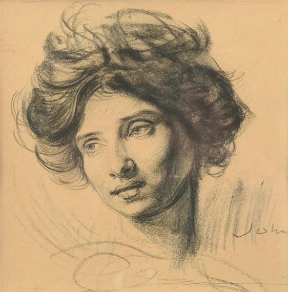 Portrait drawing of Dorelia McNeill by Augustus Edwin John, circa 1903-05