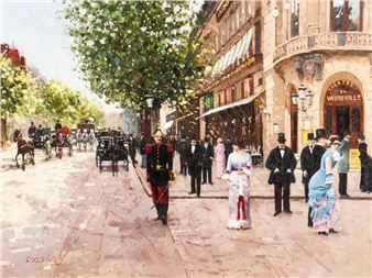 Depicting Parisian city scene with figures including solider - C. Wesley