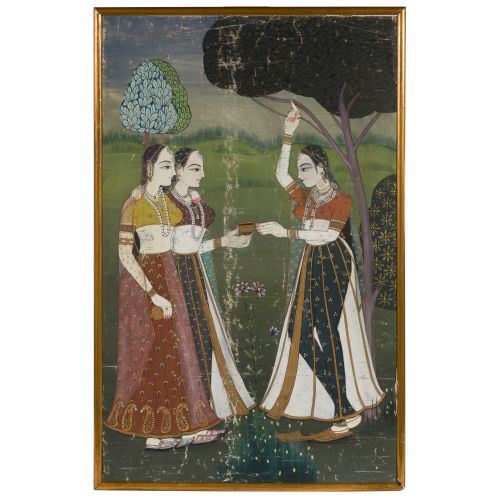 Indian School, 19th Century | Depiction of three young women enjoying ...