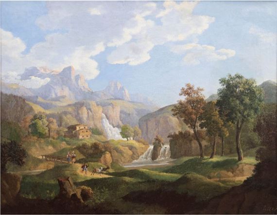 Romantische Gebirgslandschaft mit Personen by Friedrich Preller the Elder, 1839