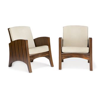 Paire de fauteuils zoomorphes à structure en placage d'ébène de Macassar - Jean-luc Le Mounier