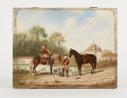 Artwork by Franz Quaglio, Départ de chasse à courre, Made of Oil on panel