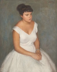 Artwork by Léonid Frechkop, Jeune femme à la robe blanche, Made of Oil on canvas