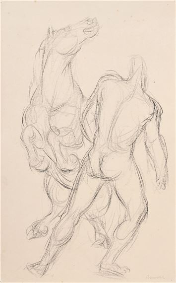 Sich aufbäumendes Pferd und männlicher Akt by Hans Martin Ruwoldt, 1940,1950