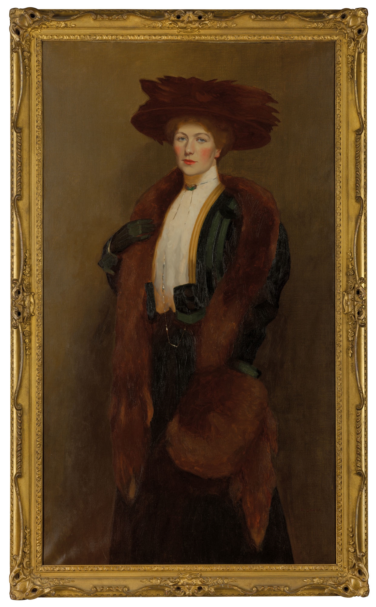 David Gauld Portrait of Mrs Gauld, threequarterlength, with fur