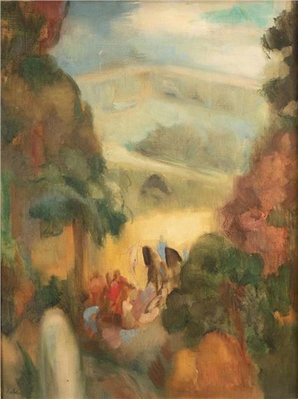 Reizigers in landschap by Toon Kelder