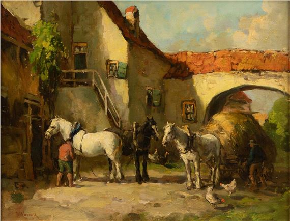 Paarden op binnenplaats by Willem Frederik Noordijk