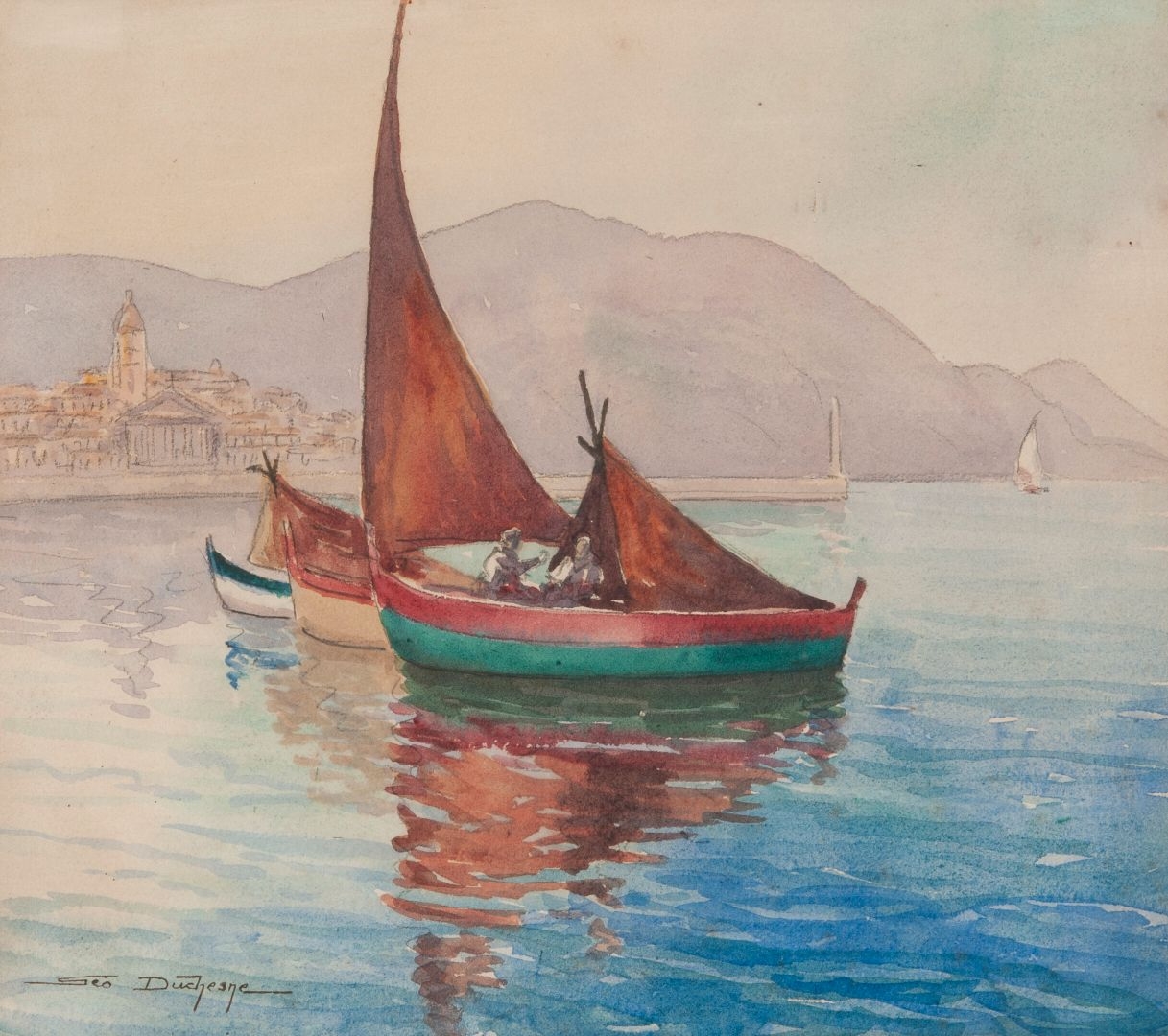 Artwork by Geo Duchesne, Departure for fishing, Made of Watercolor on paper