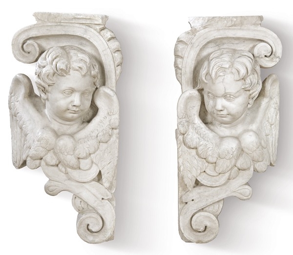 Italian School, 17th Century | Pair of cherubs carved in white marble ...