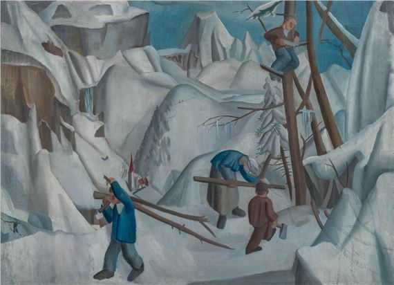 Winterlandschaft mit Holzfällern by Max Gubler, um 1919