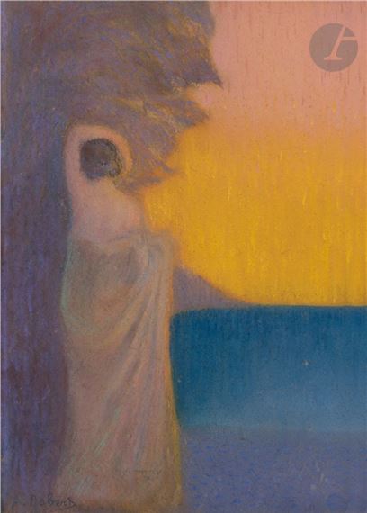 Young woman at the edge of a lake by Alphonse Osbert