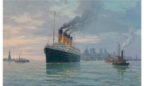 White Star Liner "Olympic" (1911) Leaving New York Harbor on a Summer Evening in 1927 by William G. Muller, 1994