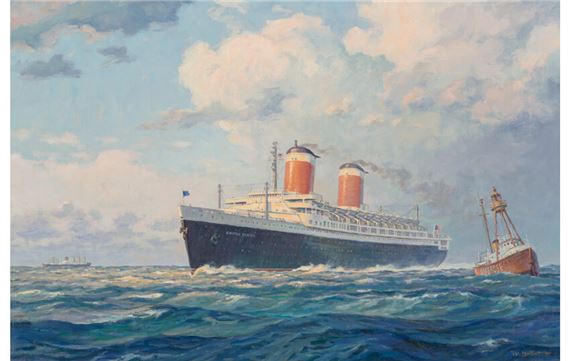 United States Lives Superliner, "United States" Inbound to New York, Passing the Ambrose Lightship in 1955 by William G. Muller, 1991