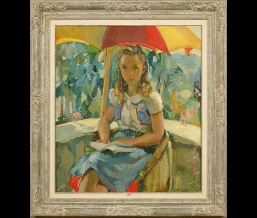 Fillette à la lecture sous une ombrelle by Clement Serneels, 1944