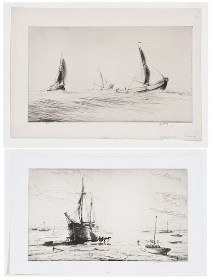 Two maritime etchings: Mersea - Sunset by James McBey, 1924